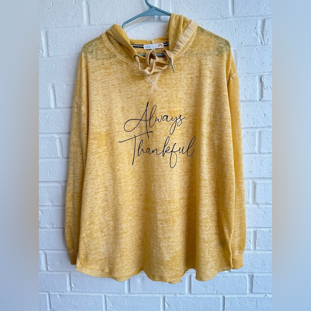 C&C California Women’s Yellow 'Always Thankful' Lightweight Hoodie Size Large